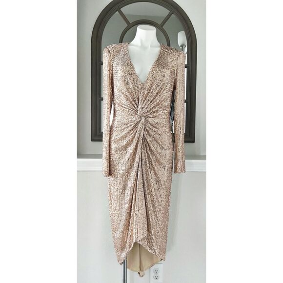 Mac Duggal IEENA Sequined High Low Dress, Rose Gold, NWT, Size 12 - Picture 7 of 16